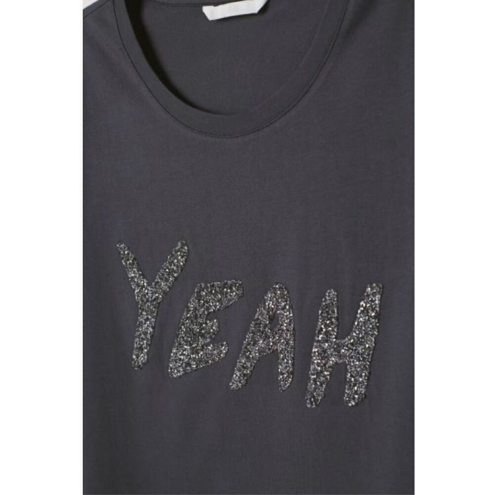 H&M Black Short Sleeve Tee with Silver Glitter Text